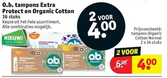 Kruidvat o.b. tampons Extra protect en organic cotton 2 st aanbieding