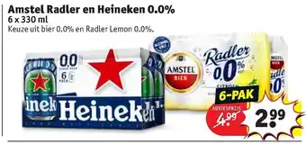 Kruidvat Amstel Radler en Heineken 0.0% 6*330ml aanbieding