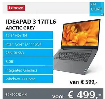 Informatique Lenovo ideapad 3 17itl6 arctic grey laptop aanbieding