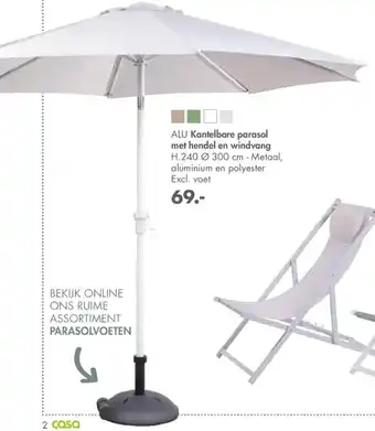 Casa ALU Kantelbare parasol met hendel en windwang aanbieding