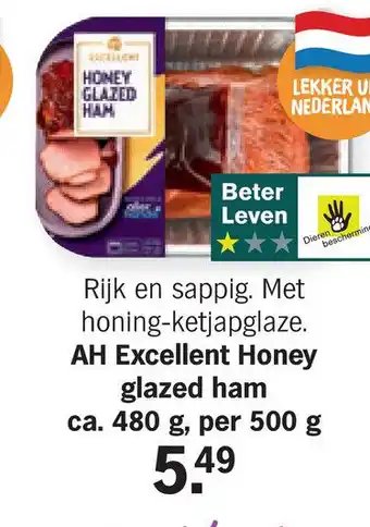 Albert Heijn AH Excellent Honey glazed ham 500g aanbieding