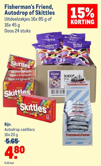 Makro Fisherman's friend, autodrop of skittles aanbieding