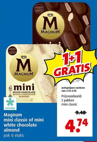 Boni Magnum mini classic of mini white chocolate almond aanbieding