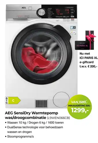 EP Aeg sensidry warmtepomp was/droogcombinatie (l9wen066cb) aanbieding