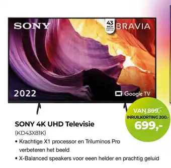 EP Sony 4k uhd televisie (kd43x81k) aanbieding