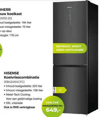 EP Hisense koelvriescombinatie (rb424n4cfc) aanbieding