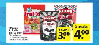 Albert Heijn Klene en fruittella Tot 350 Gram aanbieding