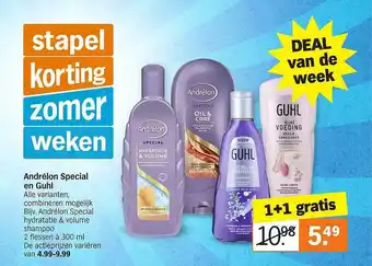 Albert Heijn Andrélon special en guhl 1+1 Gratis aanbieding