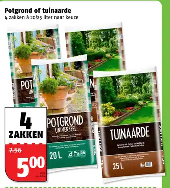 Poiesz Potgrond 20L of Tuinaarde 25L 4 zak aanbieding