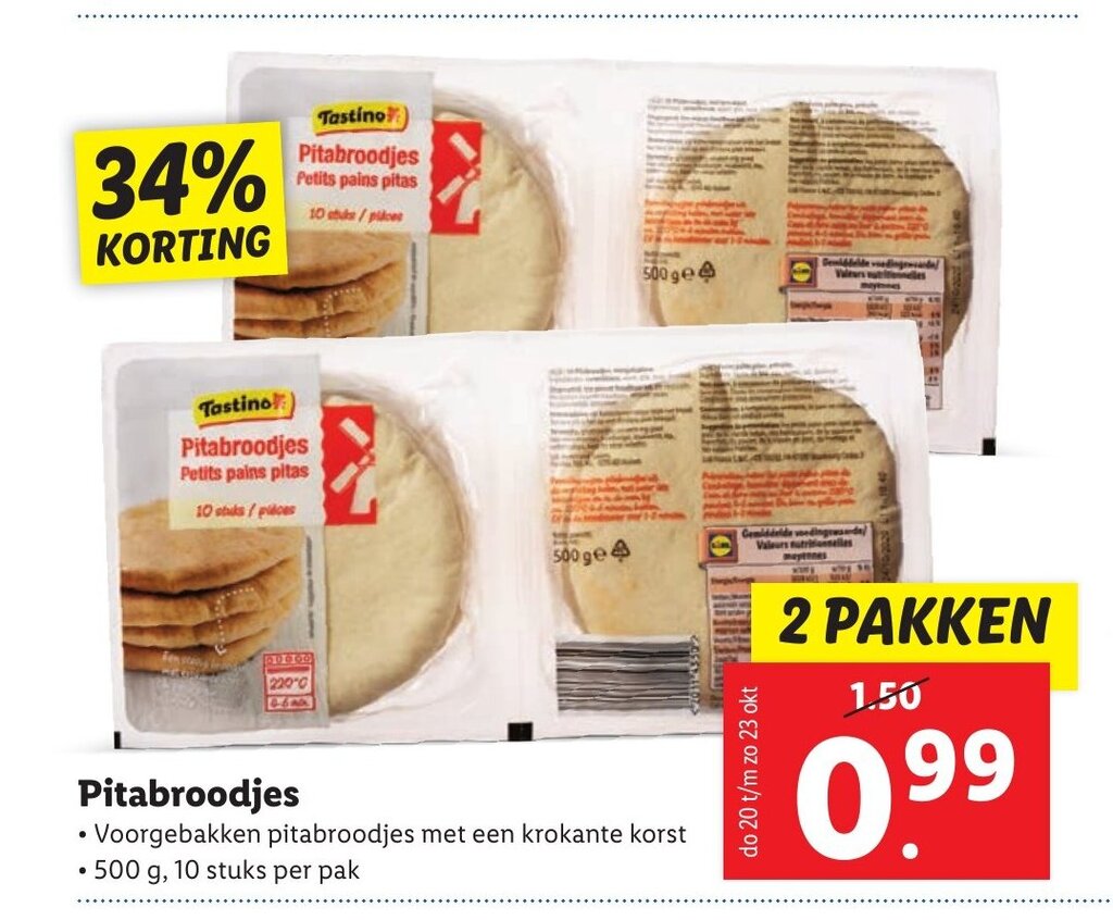 Pitabroodjes 2 pakken aanbieding bij Lidl