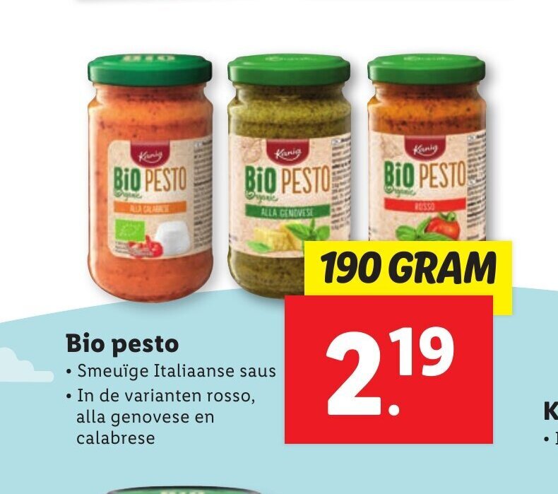 Bio pesto 190 gram aanbieding bij Lidl