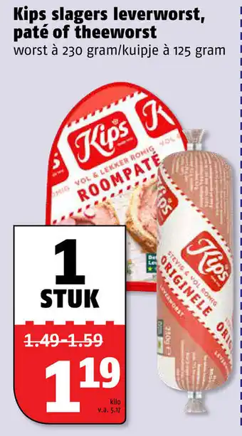 Poiesz Kips Slagers leverworst, pate of theeworst 230/125g aanbieding