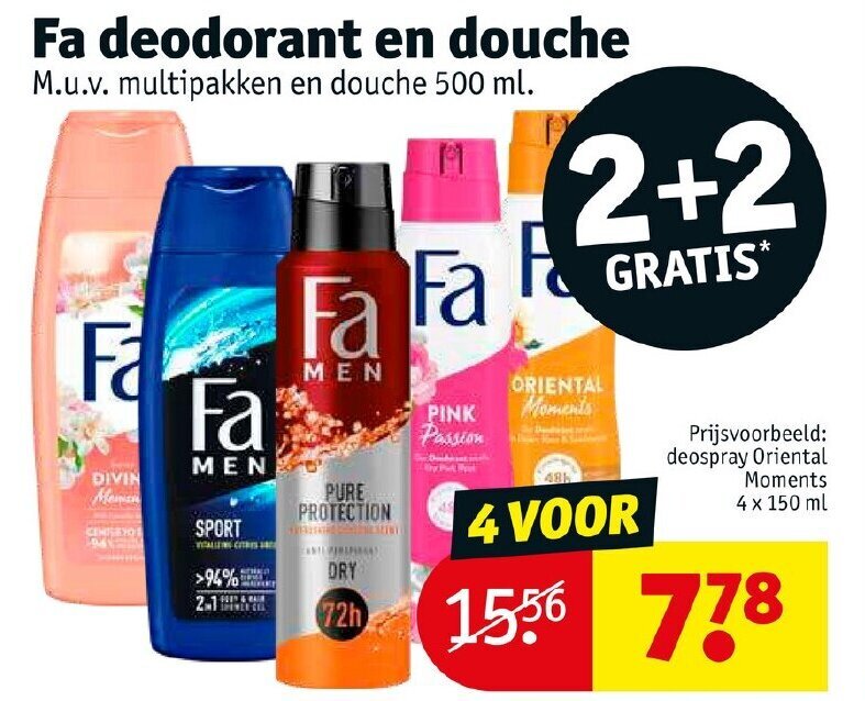 Fa deodorant en douche 500ml aanbieding bij Kruidvat