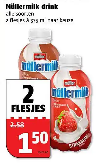 Poiesz Müllermilk drink 375ml aanbieding