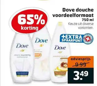 Trekpleister Dove douche voordeelformaat 750 Ml 65% Korting aanbieding