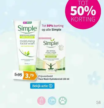 Plein.nl Simple face wash hydraterend 150 ml Tot 50% Korting aanbieding