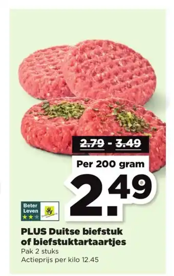 PLUS Duitse biefstuk of biefstuktartaartjes 200 gram aanbieding