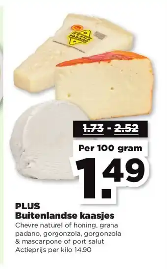 PLUS Buitenlandse kaasjes 100 gram aanbieding