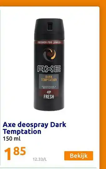 Action Axe deospray dark temptation 150 Ml aanbieding