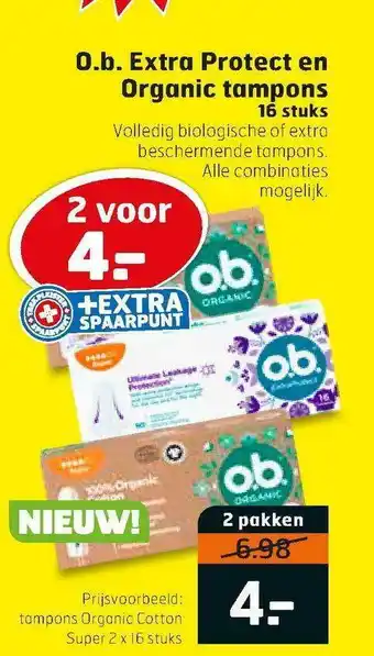 Trekpleister O.b. extra protect en organic tampons 16 Stuks aanbieding