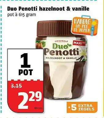 Poiesz Duo penotti hazelnoot & vanille 615 gram aanbieding