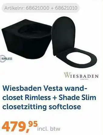 Warmteservice Wiesbaden vesta wandcloset rimless + shade slim closetzitting softclose aanbieding