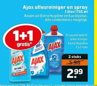 Trekpleister Ajax Allesreiniger En Spray 1+1 Gratis aanbieding