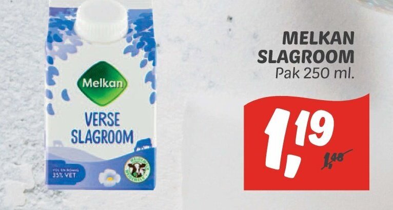 Melkan slagroom 250 ml aanbieding bij Dekamarkt