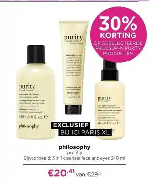 ICI Paris XL Philosophy Purity 3 In 1 Cleanser Face And Eyes 240 Ml 30% Korting aanbieding