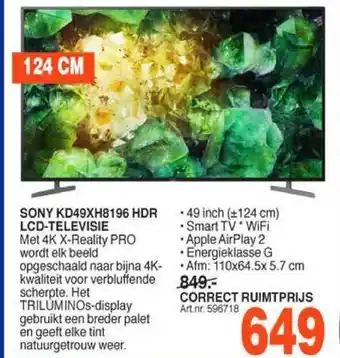 Correct Sony KD49XH8196 HDR LCD-Televisie aanbieding