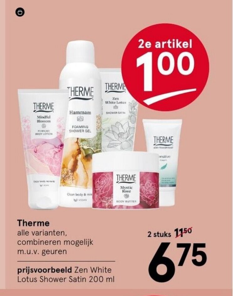 Therme Zen White Lotus Shower Satin 200 ml 2 stuks aanbieding bij Etos