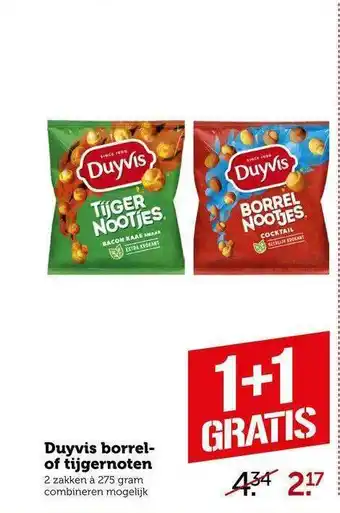 CoopCompact Duyvis Borrel- Of Tijgernoten 1+1 Gratis aanbieding