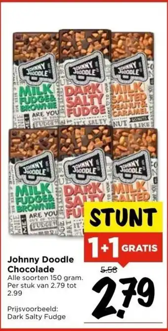 Vomar Voordeelmarkt Johnny doodle chocolade 150g aanbieding