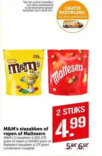 CoopCompact M&M's Stazakken Of Repen Of Maltesers aanbieding