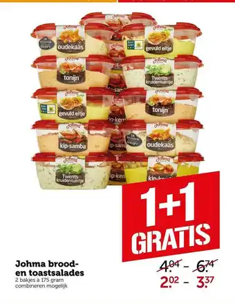 CoopCompact Johma Brood- En Toastsalades 1+1 Gratis aanbieding