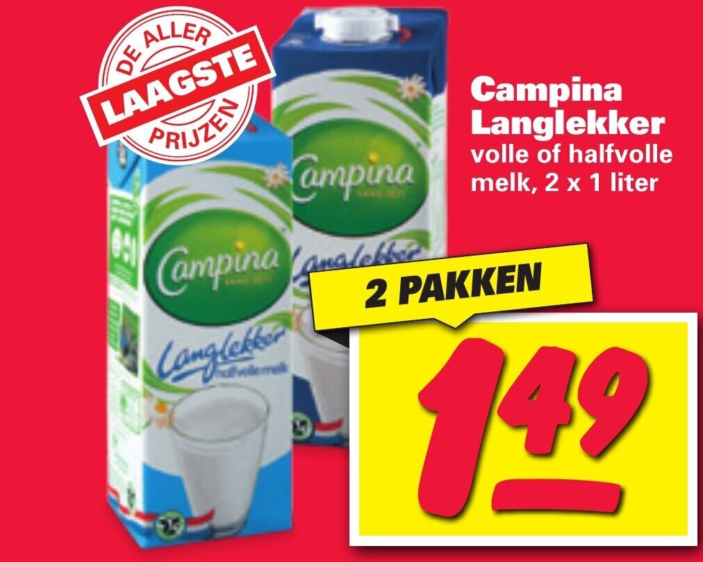 Campina Langlekker 2 x 1 liter aanbieding bij Nettorama