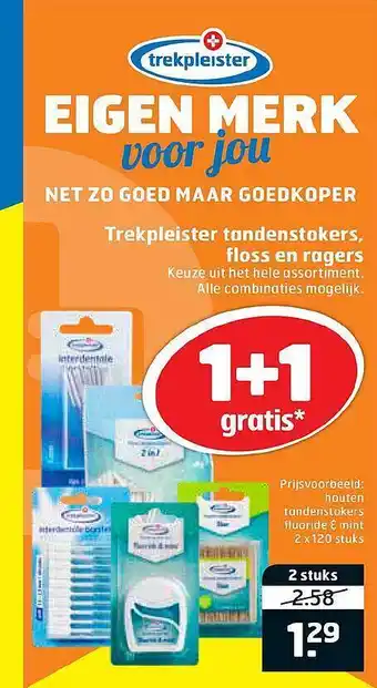 Trekpleister Trekpleister Tandenstokersm, Floss En Ragers 1+1 Gratis aanbieding