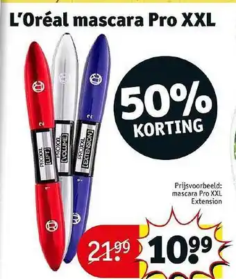 Kruidvat L'oréal mascara pro xxl 50% korting aanbieding