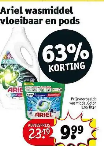 Kruidvat Ariel wasmiddel vloeibaar en pods 63% korting aanbieding