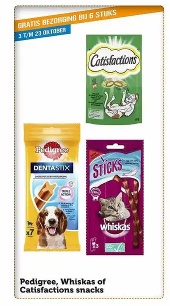 Coop Pedigree, whiskas of catisfactions snacks aanbieding