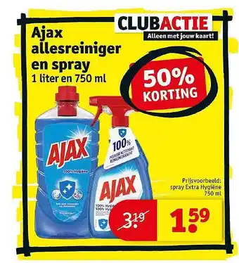 Kruidvat Ajax allesreiniger en spray 50% korting aanbieding