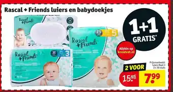 Kruidvat Rascal + friends luiers en babydoekjes 1+1 gratis aanbieding