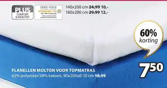 Jysk Flanellen molton voor topmatras 90x200x6-10CM aanbieding