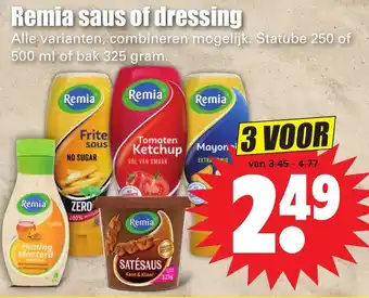 Dirk Remia saus of dressing 3*250/500ml/325g aanbieding