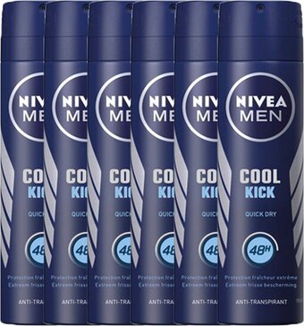 Bol.com Nivea men cool kick - 6 x 150 ml - voordeelverpakking - deodorant spray aanbieding