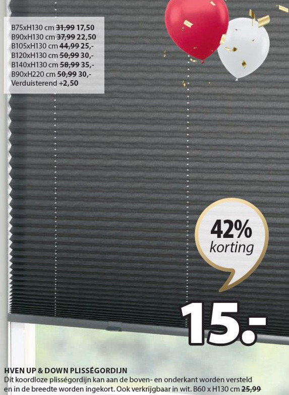 Hven up & down plisségordijn aanbieding bij Jysk