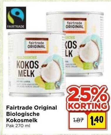 Fairtrade Original Biologische Kokosmelk Aanbieding Bij Vomar