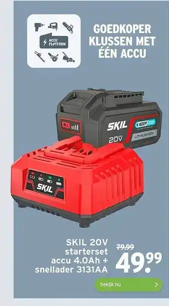 GAMMA Skil 20v starterset accu 4.0ah + snellader 3131aa aanbieding