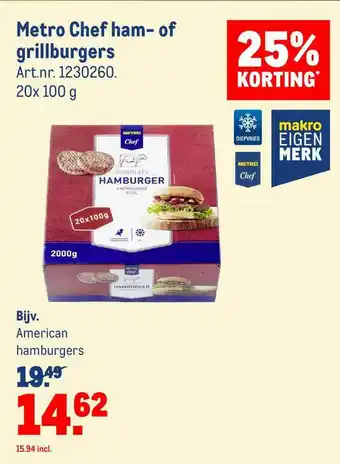 Makro Metro Chef Ham- Of Grillburgers 25% Korting aanbieding