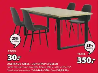 Jysk Agerskov Tafel + Jonstrup Stoelen 22% - 25% Korting aanbieding